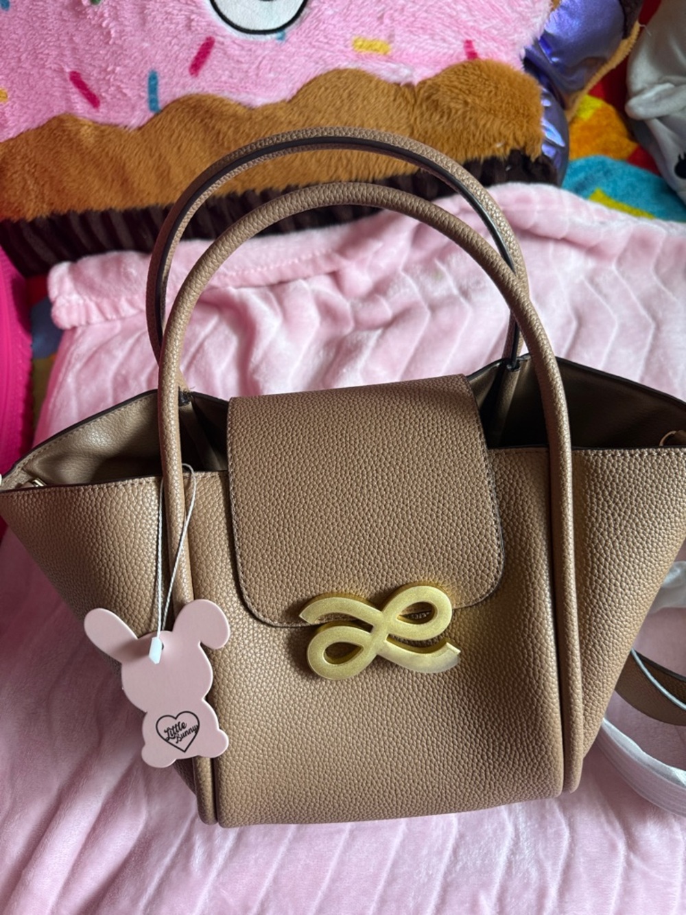 Taupe Pebbled Tote with Gold Accent Hardware